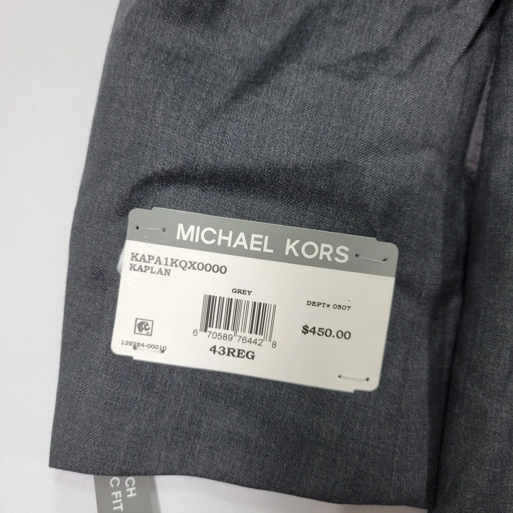 Michael Kors Mens Sport Coat Blazer Two Button Gray Sharkskin Wool Blend 43R NEW